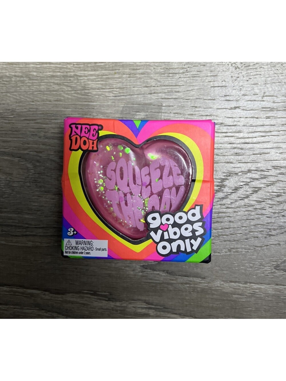 Nee Doh Needoh Pink Glitter Heart "Squeeze the Day" Good Vibes Only NEW SEALED